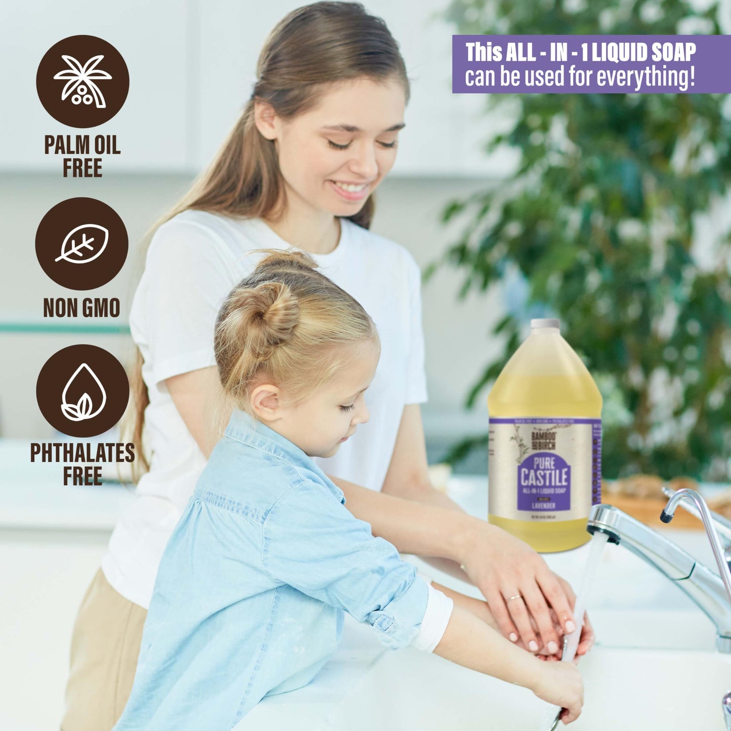 BAMBOO AND BIRCH Pure Castile Soap Liquid, Lavender, 64 oz