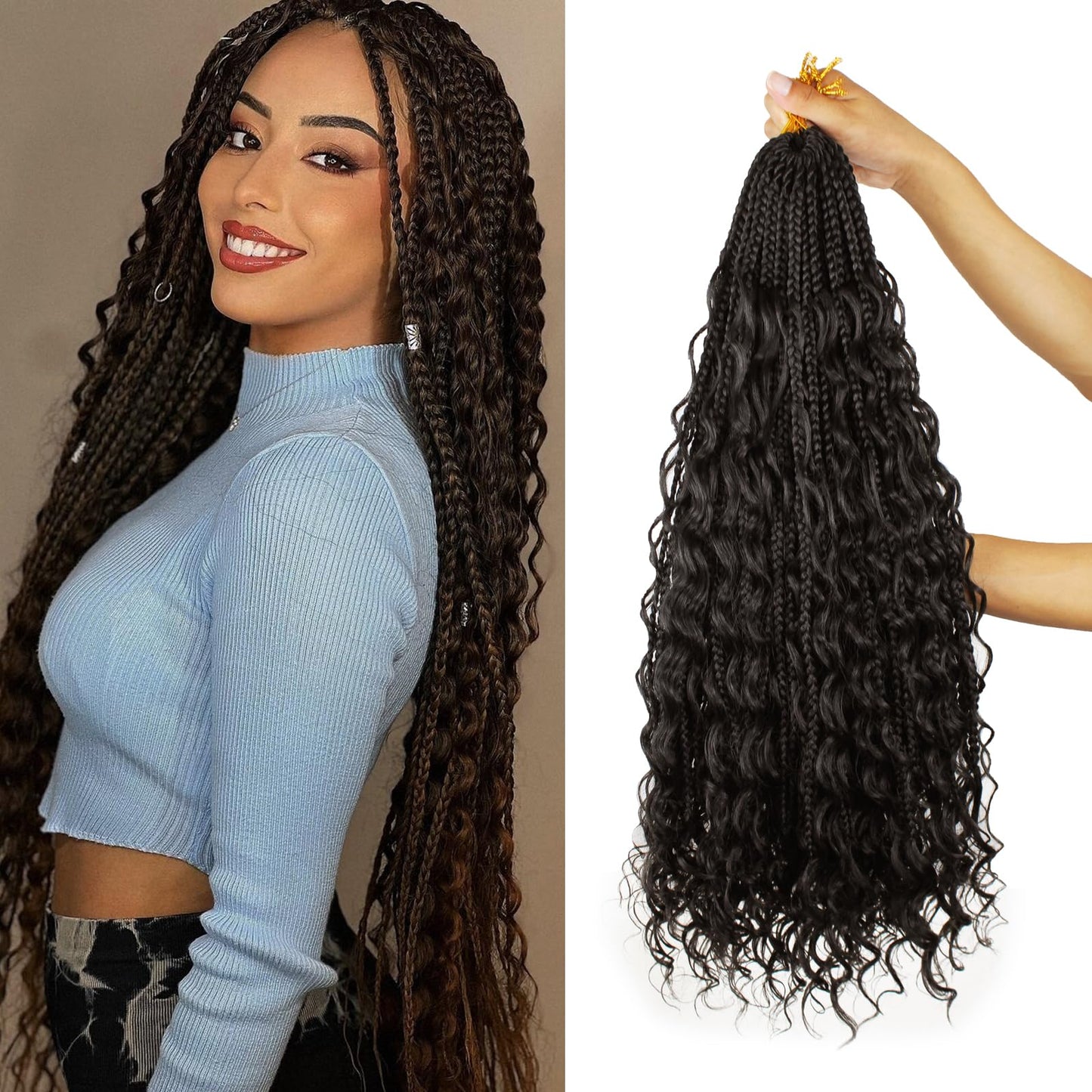 Vustbeauty 9 Packs Boho Box Braids Crochet Hair 24 Inch Goddess Box Braids Crochet Hair With Curly Ends Synthetic Bohemian Braids Hair Extension For Women (24inch, OT30)