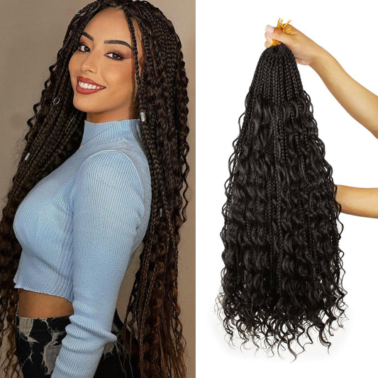 Vustbeauty 9 Packs Boho Box Braids Crochet Hair 24 Inch Goddess Box Braids Crochet Hair With Curly Ends Synthetic Bohemian Braids Hair Extension For Women (24inch, OT30)