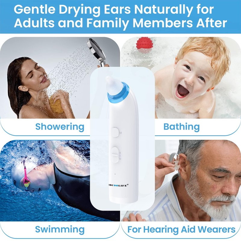 BOCOOLIFE Ear Dryer Ear Moisture Water Removal with 7 Ear Tips, Ear Drying Device, Electronic Warm Air Ear Water Remover for Swimmers, Showering, Water Sports, Surfing, Scuba Ear Dryer Machine