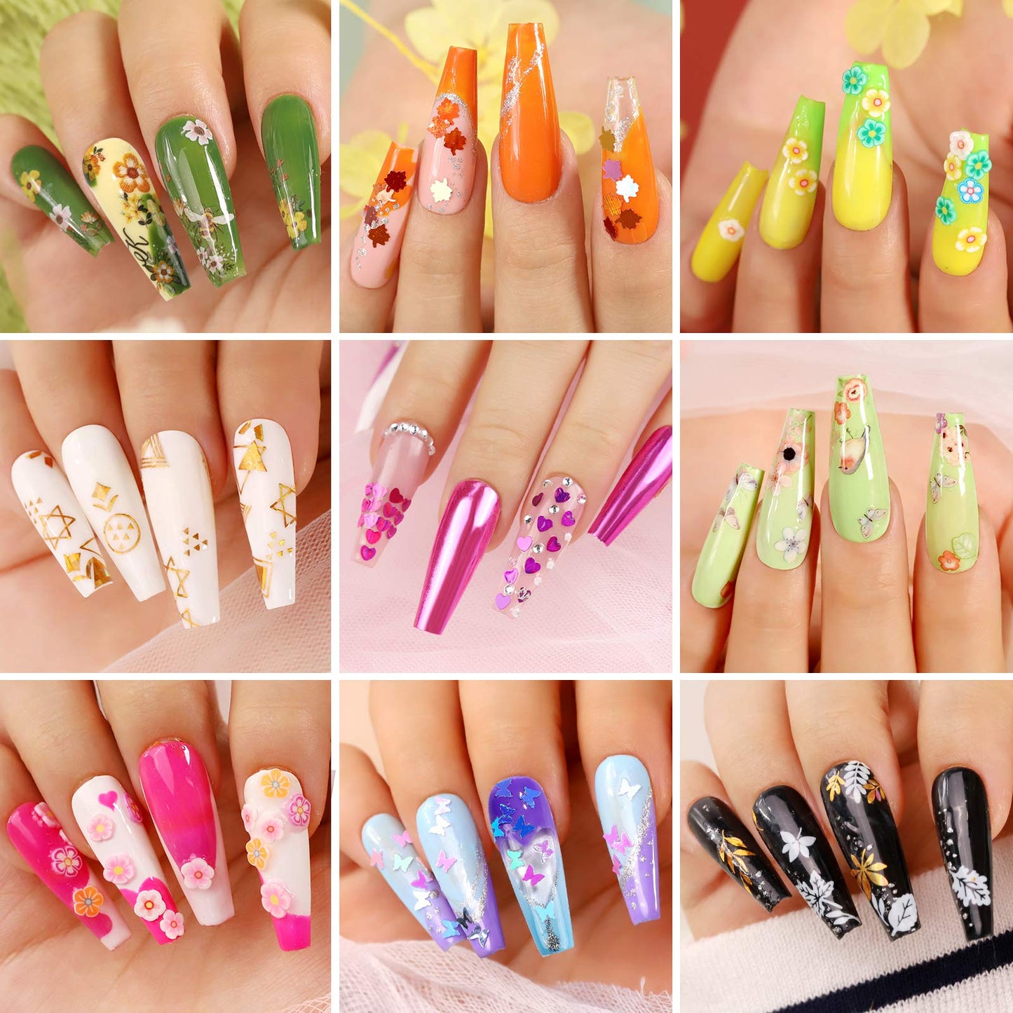 Coffin Nail Tips, Teenitor Nail Art Kit with Nail Art Stickers Holographic Nail Art Sequins Glitter Press On Nails DIY Fake Nails