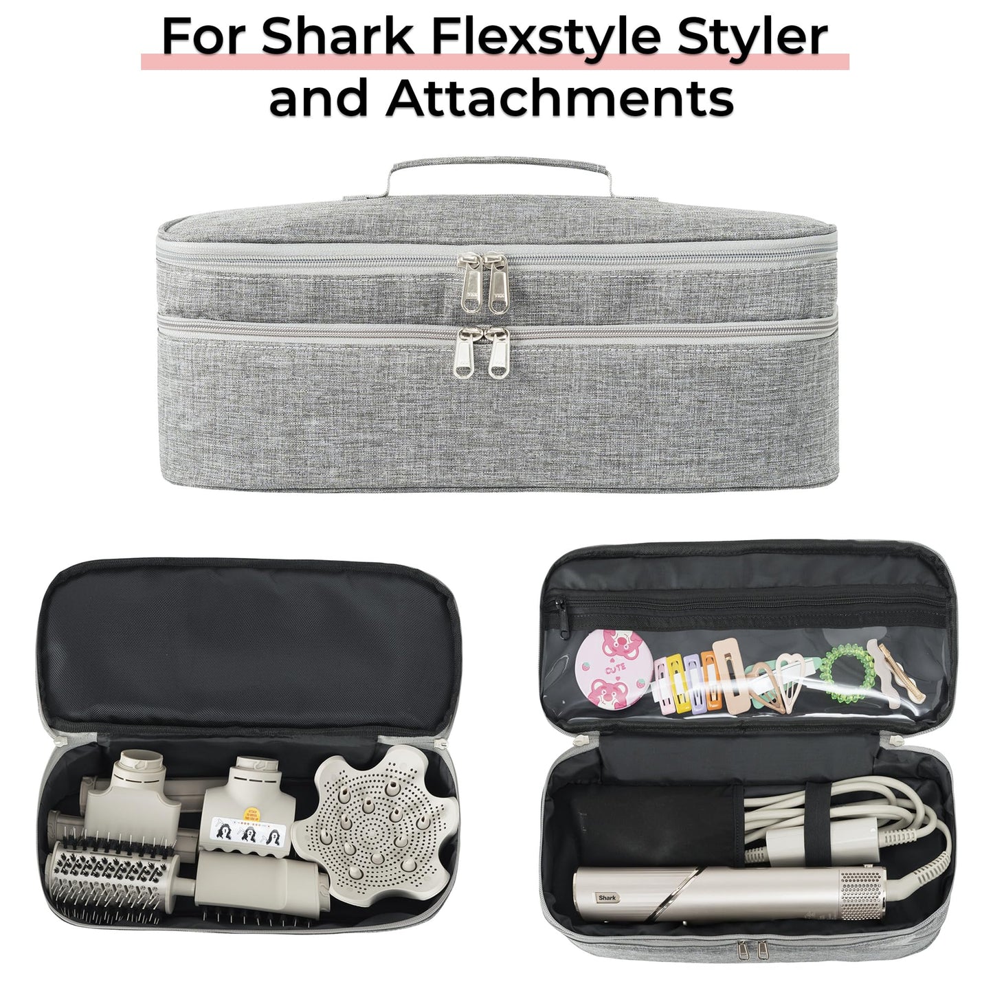GREENESTA Hair Tools Travel Bag Compatible With Shark Flex Style Attachment, Shark Airwrap Flexstyle, Dyson Airwrap | Travel Case For Sharkflex Styler | (Grey)