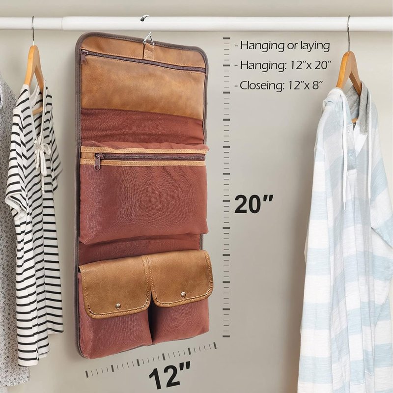 Hanging Toiletry Bag for Men - Leather Travel Organizer | Bathroom & Shower Makeup Kit