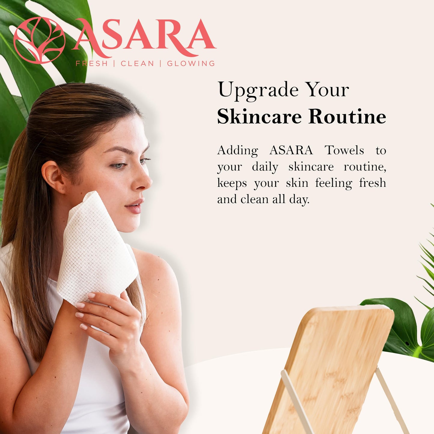 Clean Face Towels Disposable XL Facial Wipes | Add Water As a Makeup Remover | Sensitive Skin Face Towels | Organic Vegan Biodegradable - Clean Daily Towelettes | by Asara (50 Count)