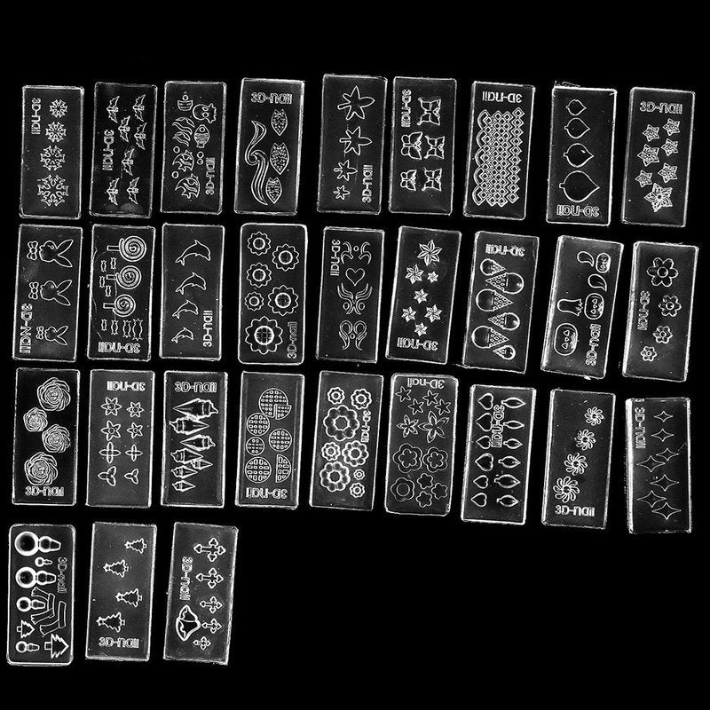 30 Style Durable 3D Acrylic Mold for Nail Art DIY Decoration Design Silicone