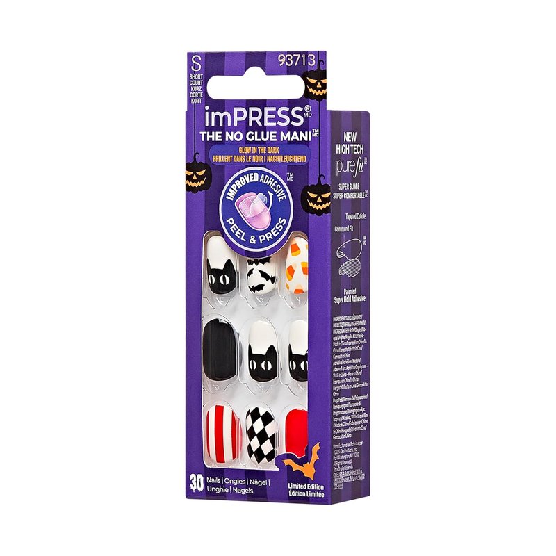 Impress Press-On Manicure Fake Nails - Spooky Fairy Halloween Theme | Short Length, Round Shape, 30 Nails Included