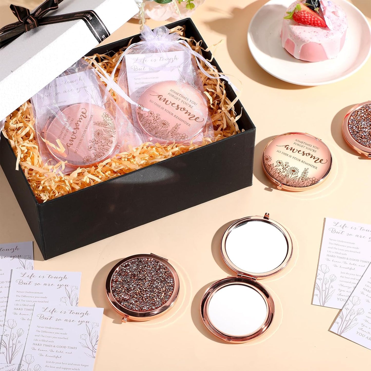Inspirational Compact Mirror Set - 10 Double-Sided Folding Mirrors with Rhinestones | Perfect Mother's Day Gifts for Women