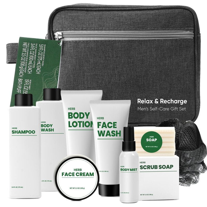 Gift Baskets for Men - 10-Piece Herbal Spa Set | Bath & Body Essentials for Father's Day & Birthdays