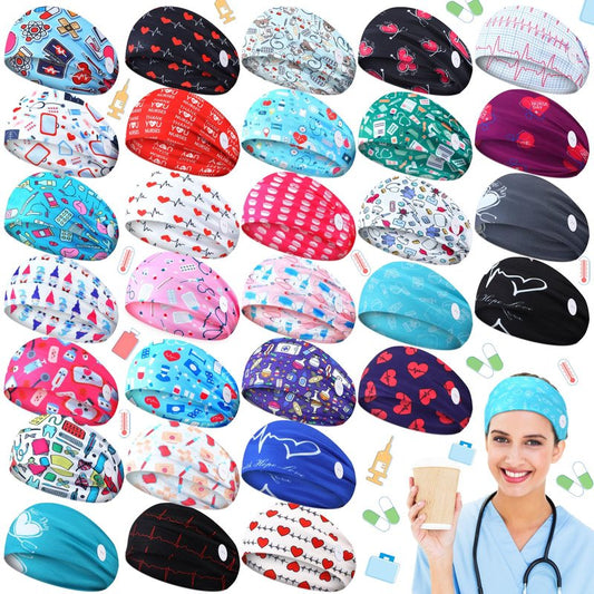 Tigeen 30 Pcs Nursing Headbands for Women Non Slip Nurses Hair Bands with Buttons Cna Accessories Doctor Sweatband Mask for Nurses Gifts Elastic Ear Protection Appreciation Medical