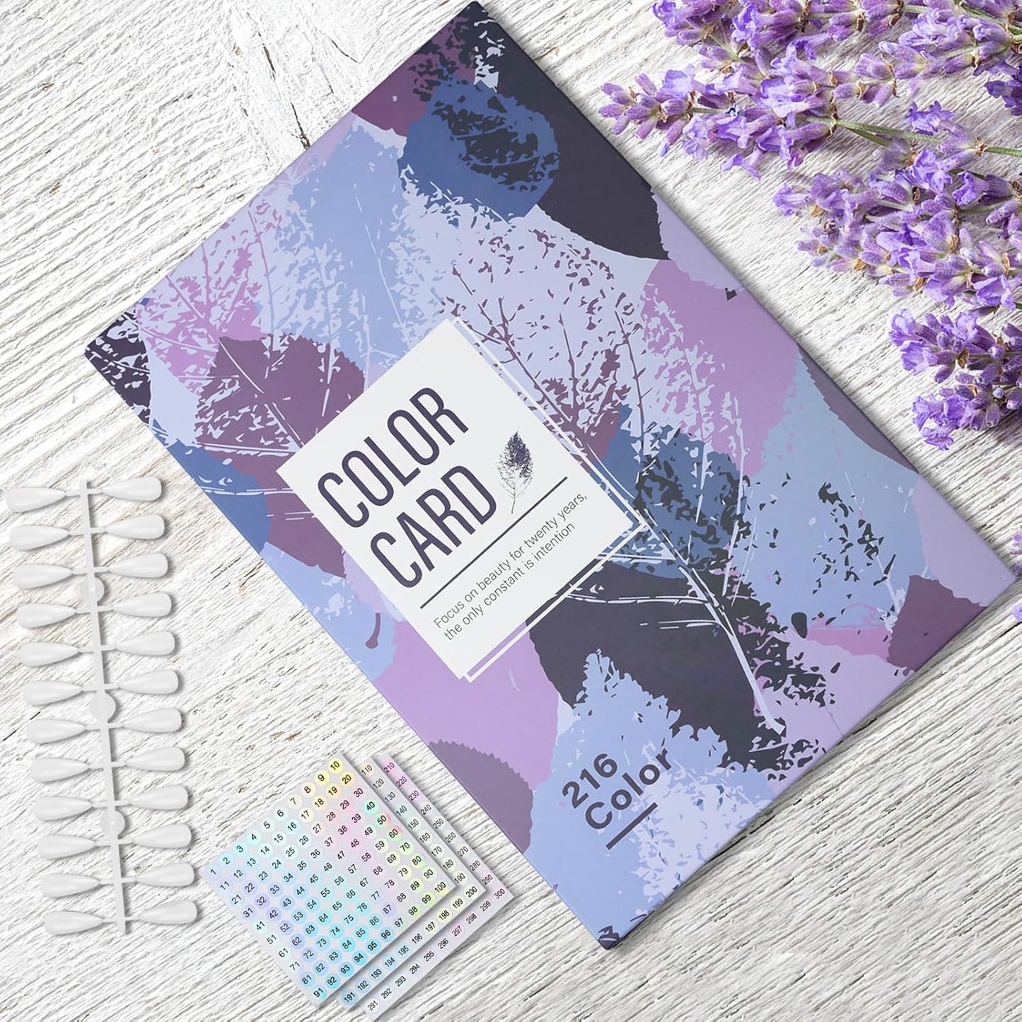 Nail Color Display Book - 216 Nail Colors with 240 Tips & Number Labels | Purple Swatch Guide