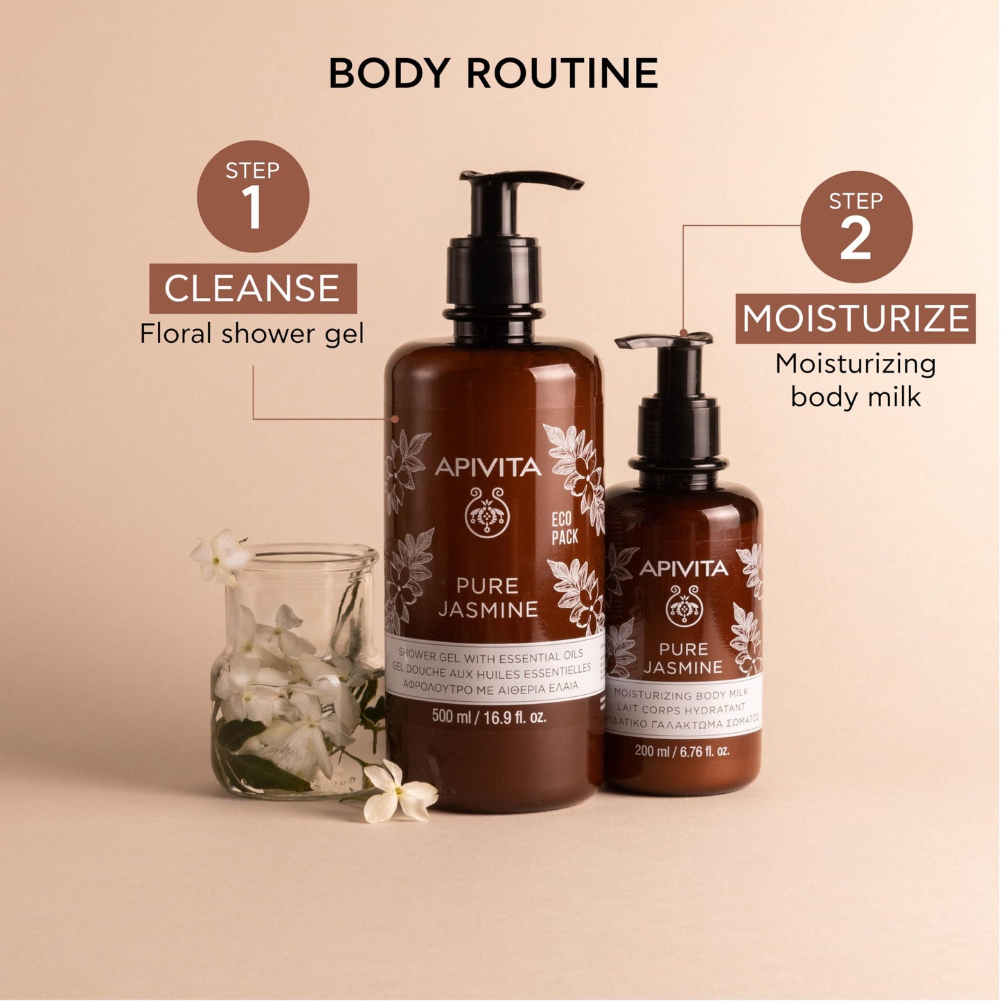 Apivita Pure Jasmine Shower Gel, Gently Cleanses, Hydrates & Preserves Skin's Moisture with Jasmine & Propolis