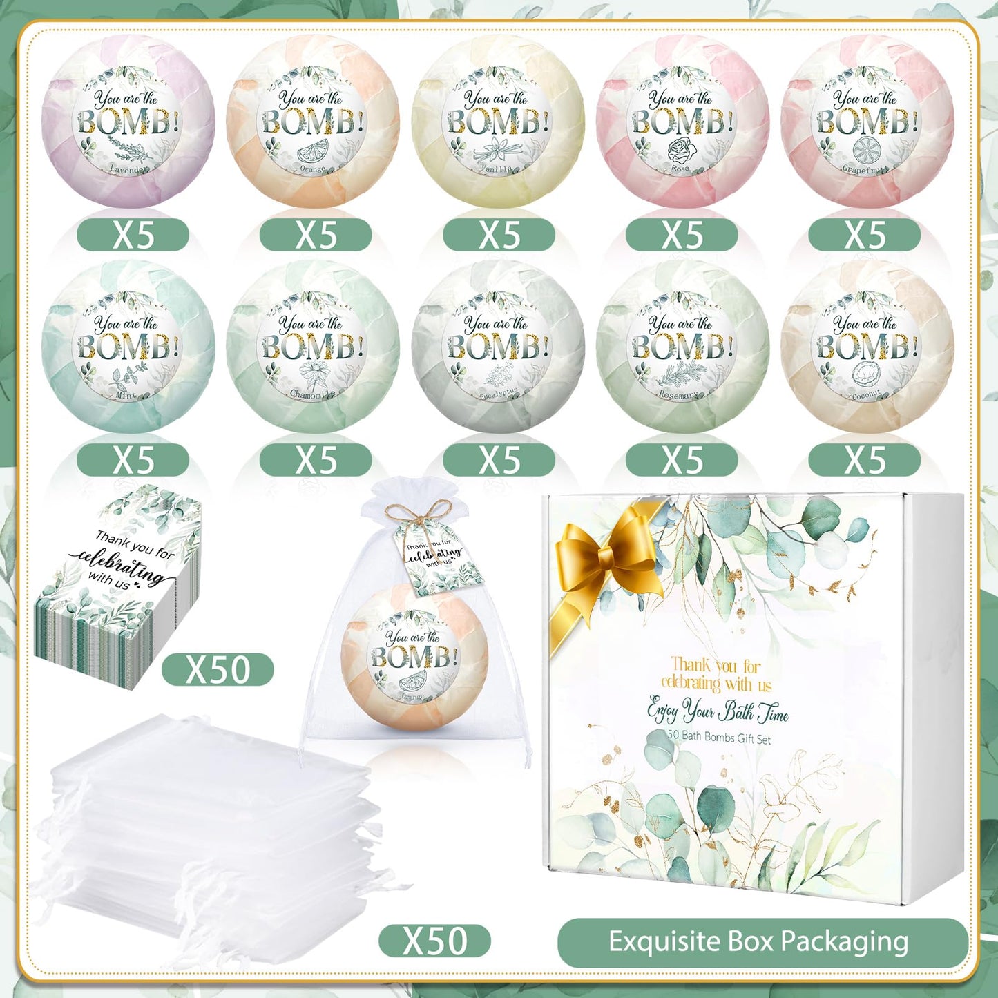 Dansib 50 Packs Wedding Party Favors Bulk Eucalyptus Bath Bombs Spa Gifts Shower Steamers Individually Bridal Shower Favor Gifts Bachelorette Favors Prizes for Guests Women Men
