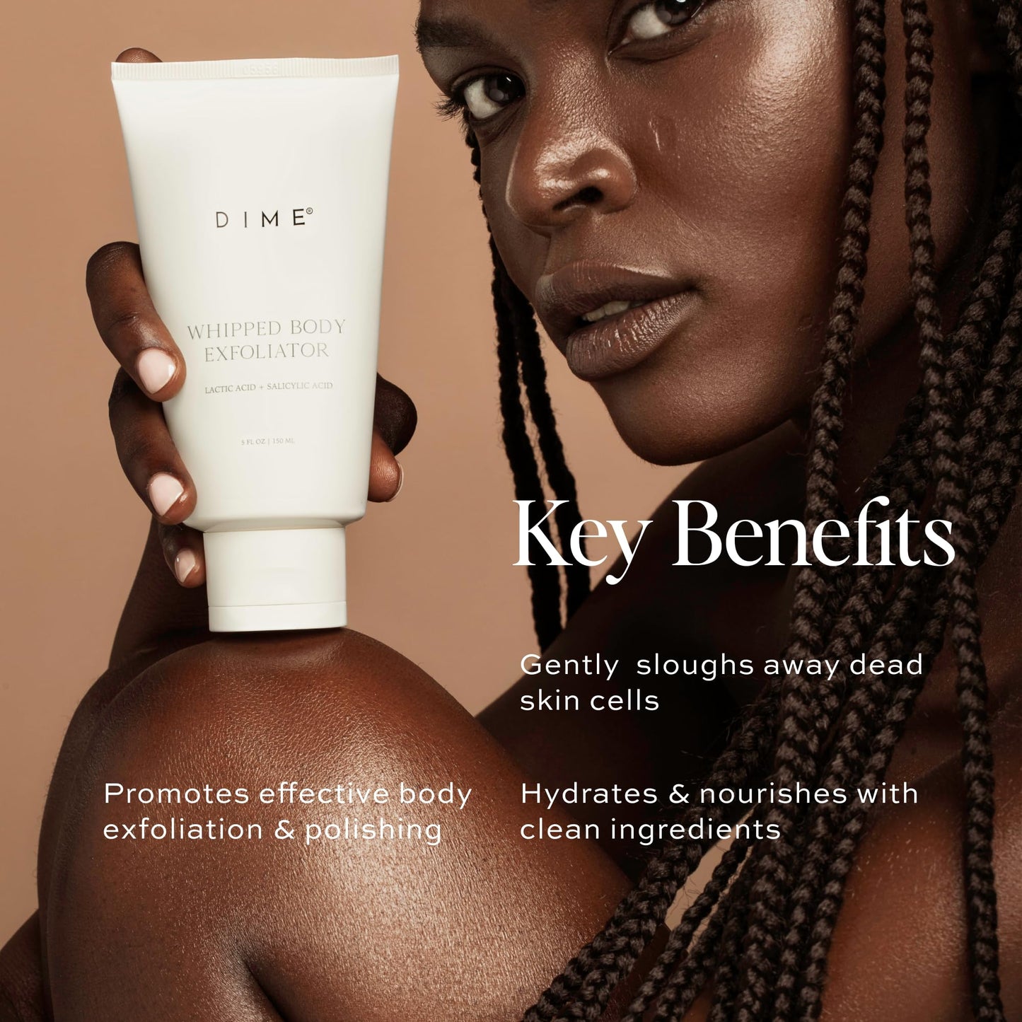 DIME Beauty Whipped Body Exfoliator - Smoothing Body Scrub with Cellulose Bead Technology, Salicylic Acid and Lactic Acid, Gentle Exfoliant for Soft Skin, Vegan, Cruelty-Free, 5 oz / 150 ml