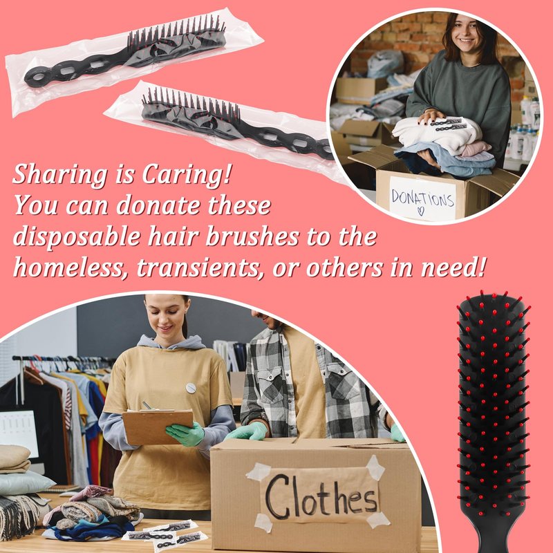 HOFASON 100 Pcs Bulk Hair Brushes for Homeless Supplies Women, Individually Wrapped Disposable Travel Brushes Nylon Bristles for Hotel Nursing Charity Church Operation Bulk Christmas Child Item Gifts