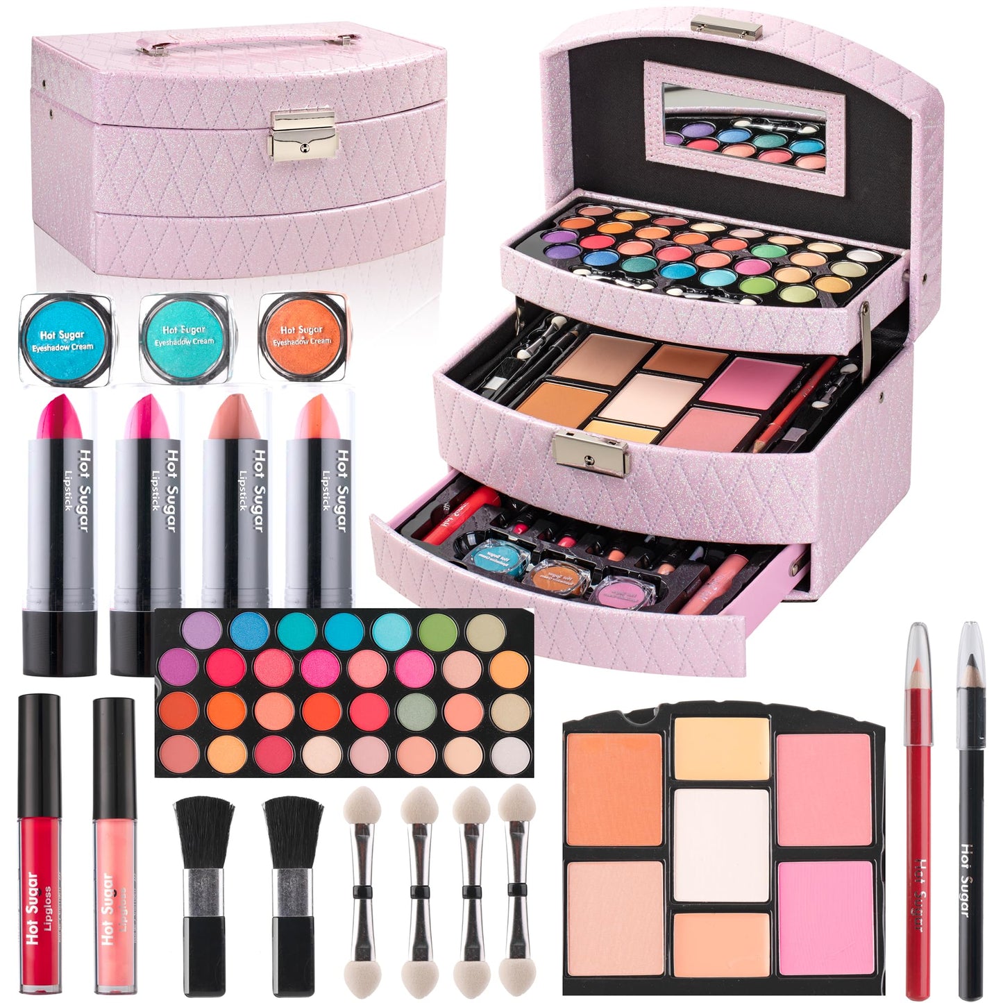 Hot Sugar Makeup Kit for Girls 14-16 | All-in-One Beginner Cosmetic Set with Real Tools & Cosmetics | Birthday Christmas Gift (Pink)