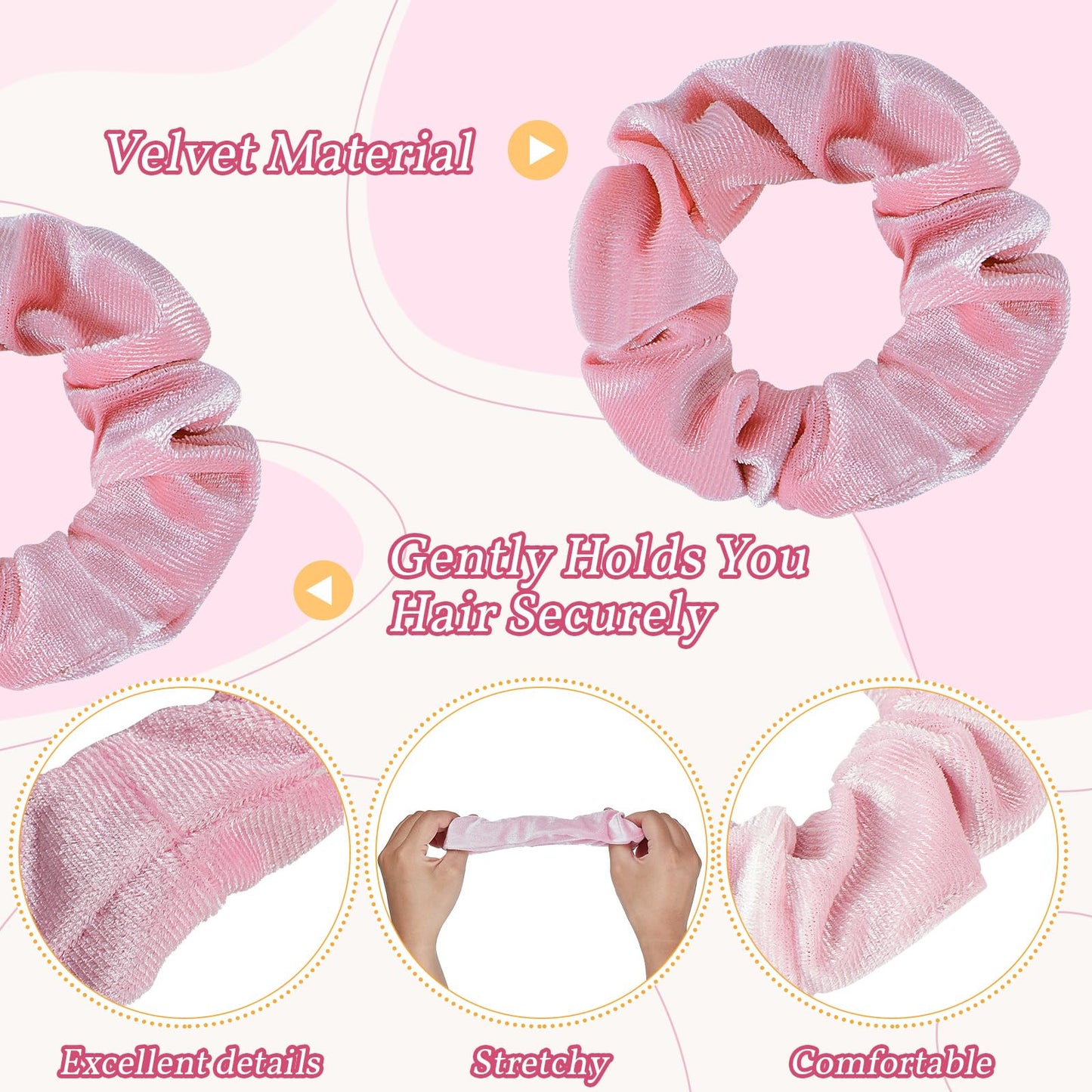 Juexica 150 Pcs Pink Velvet Scrunchies Bulk Soft Hair Scrunchy Cute Hair Ties Scrunchies Solid Color Elastic Bands for Women Girl Party Favors (Pink)