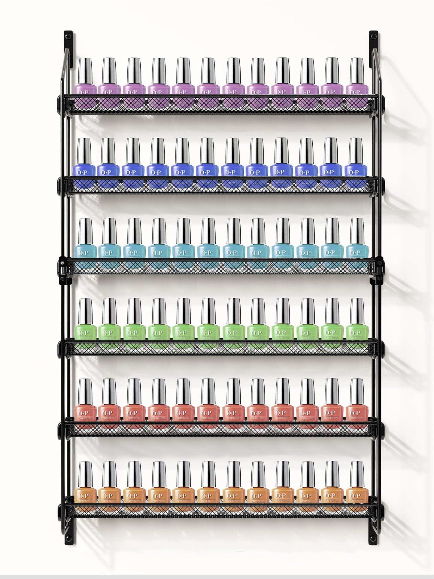 GIGIFTREE Nail Polish Organizer Wall Mounted, 6 Tier Metal Storage Rack Holds 90 Bottles, Multifunctional Organizer for Essential Oils Paint Perfume, Black