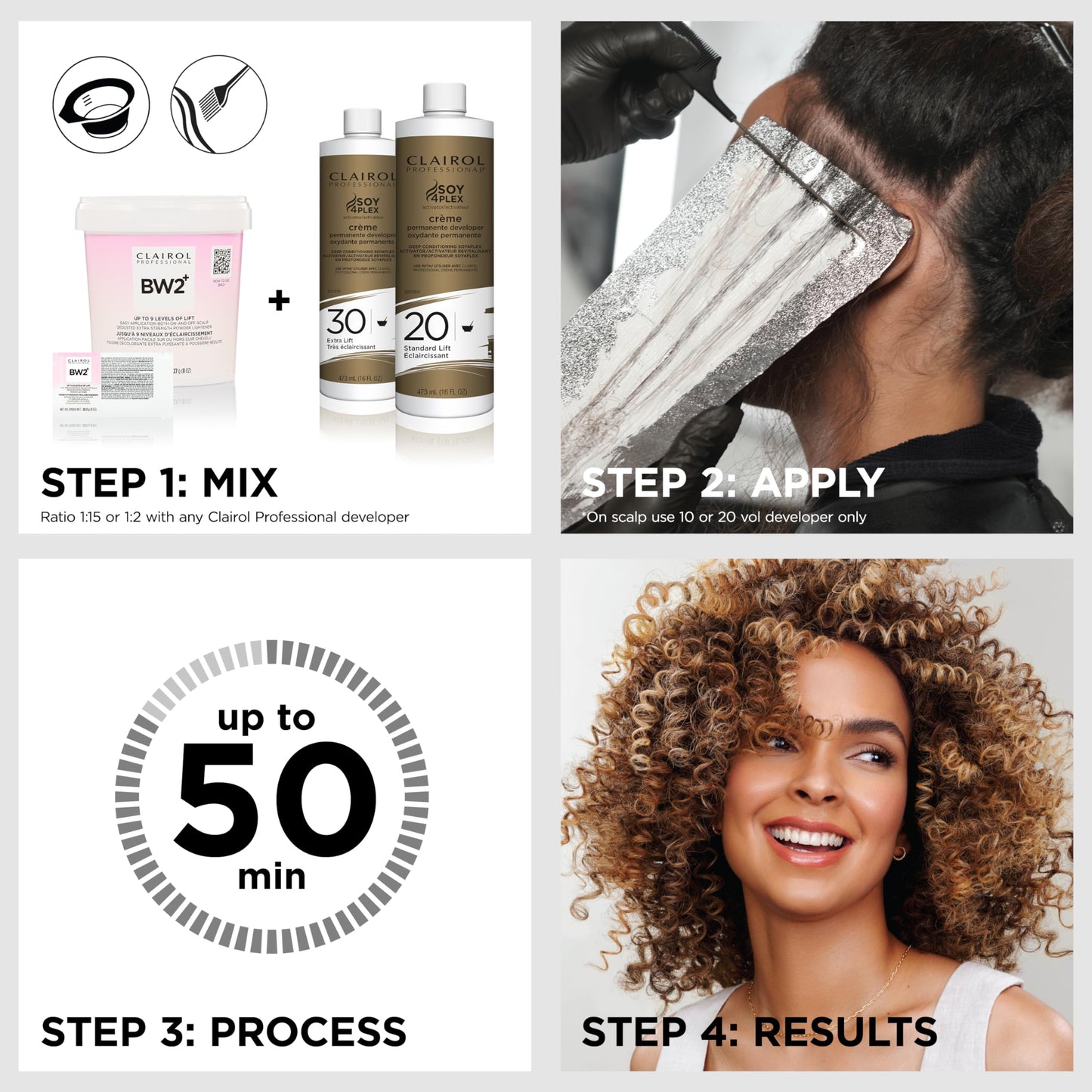 Clairol Professional BW2+ Dedusted Extra Strength Powder Lightener for Hair Highlights, 16 oz.