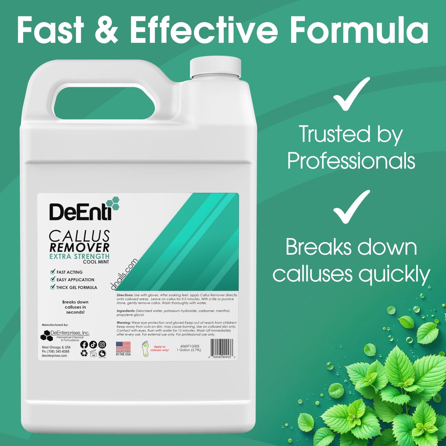 DeEnti Callus Remover for Feet, Extra Strength Foot Callus Remover Gel, 128oz Gallon Salon Grade Bulk Pedicure Supplies for Dry Skin, Cracked Heel, Professional Strength Foot Care, Cool Mint