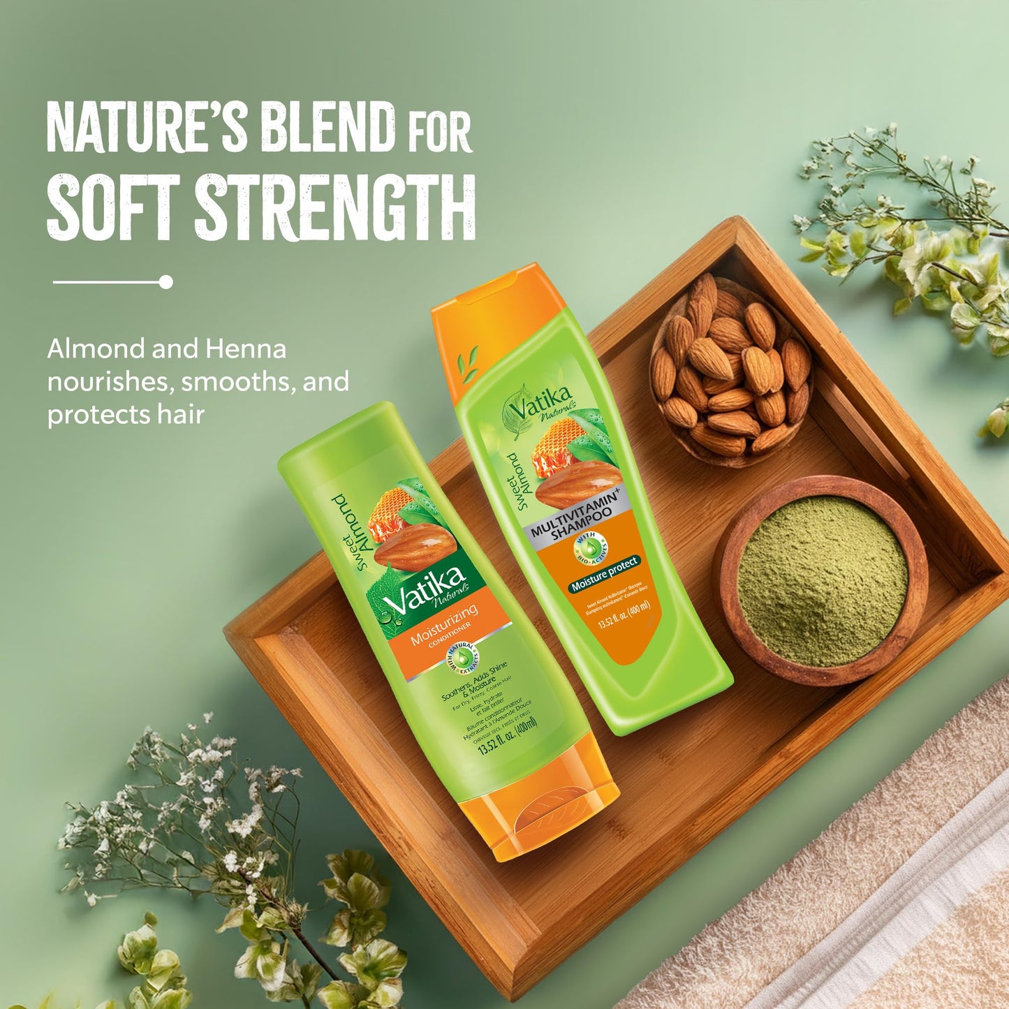 Vatika Naturals Sweet Almond Shampoo & Conditioner – Deep Nourishment for Dry, Frizzy Hair | Moisturizing Almond Hair Care for Soft, Smooth & Healthy-Looking Strands Every Day