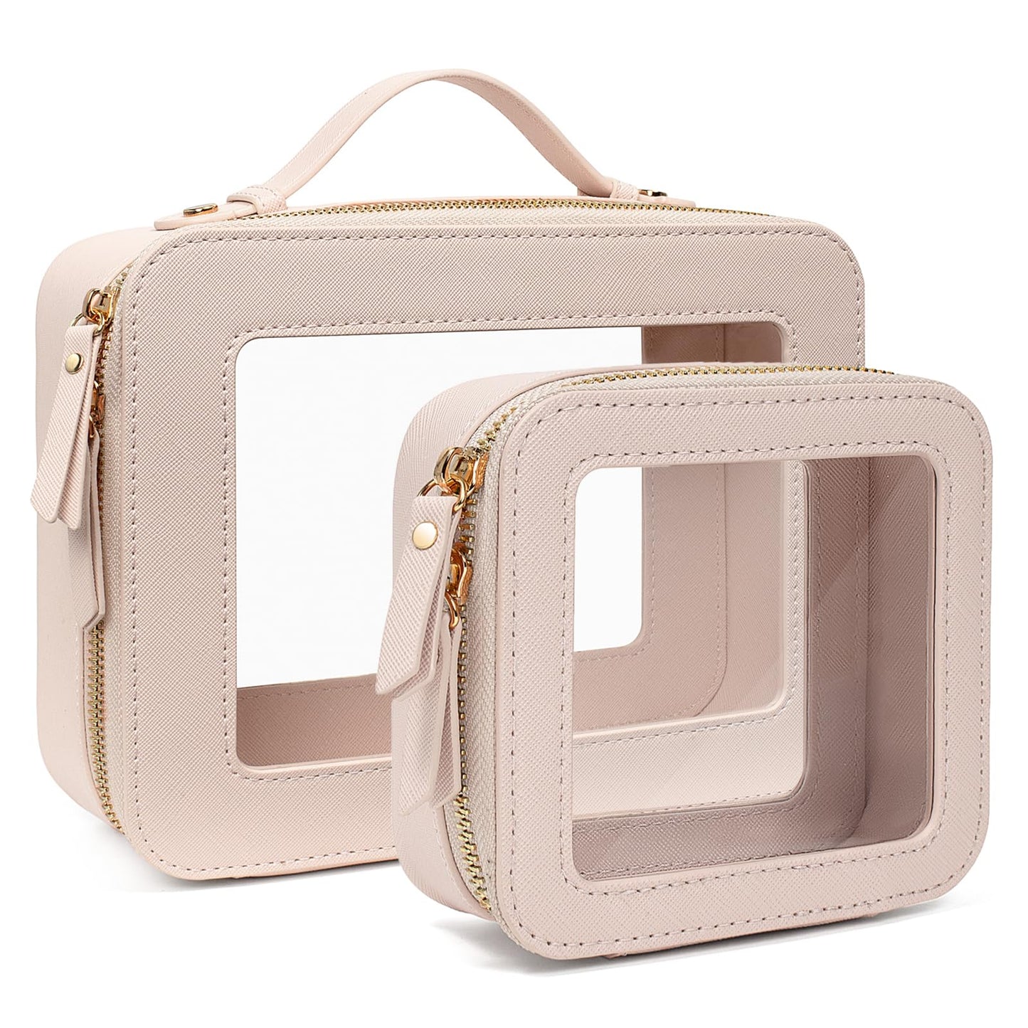 FFpaw 2Pcs Travel Clear Makeup Bag, Large Cosmetic Bag Case with Zipper Portable Makeup Pouch Toiletry Bag Women Traveling Cosmetic Organizer Storage Bag Car Organizer Car Essentials for Women