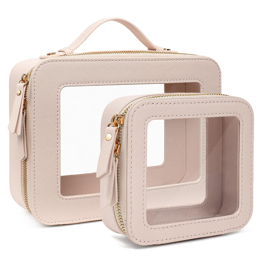 FFpaw 2Pcs Travel Clear Makeup Bag, Large Cosmetic Bag Case with Zipper Portable Makeup Pouch Toiletry Bag Women Traveling Cosmetic Organizer Storage Bag Car Organizer Car Essentials for Women