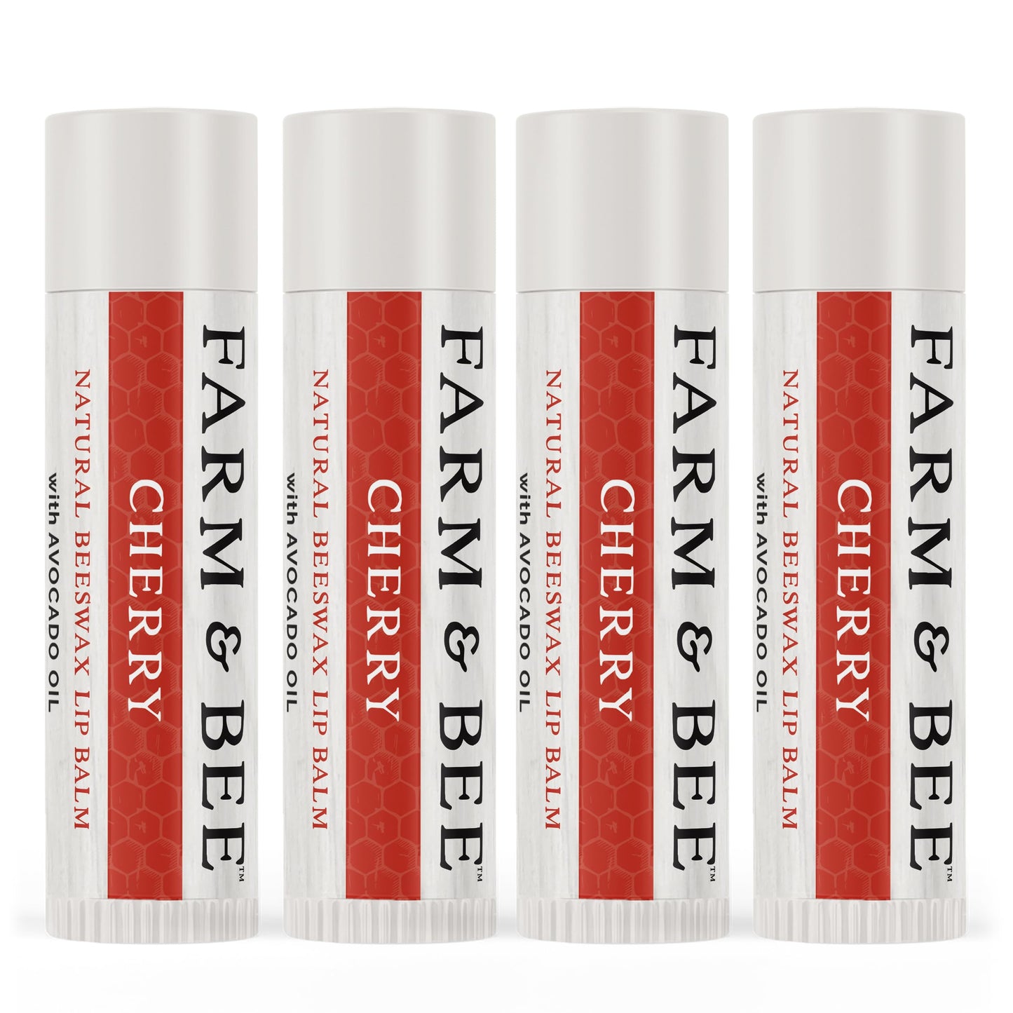 Natural Lip Balm - Organic & Natural Ingredients - Beeswax Based Moisturizing Lip Care Chapstick for Chapped Lips - Great Gift Idea - Farm & Bee - 0.15oz (Pack of 4 - Cherry)