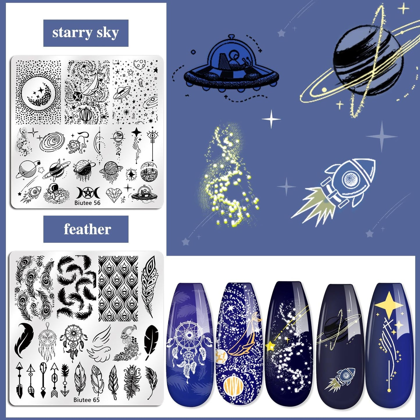 Biutee 15PCS Nail Art Stamping Plate 8 Nail Stamping Gel Polish Nail Stamping Kit Nail Stamper Scraper with Storage Bag, Lace Flower Butterfly Star Design Nail Stamp Template Kit for DIY Nail Art
