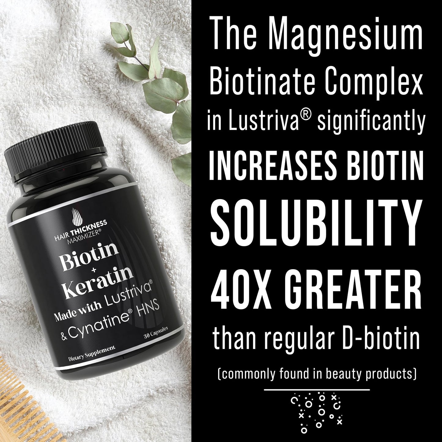 Lustriva Hair Growth Supplement + Cynatine HNS Keratin - 2 Clinically Proven Ingredients in 1 Capsule. Biotin 10000mcg and Soluble Keratin. Vitamins for Hair & Skin. Supplements for Women & Men