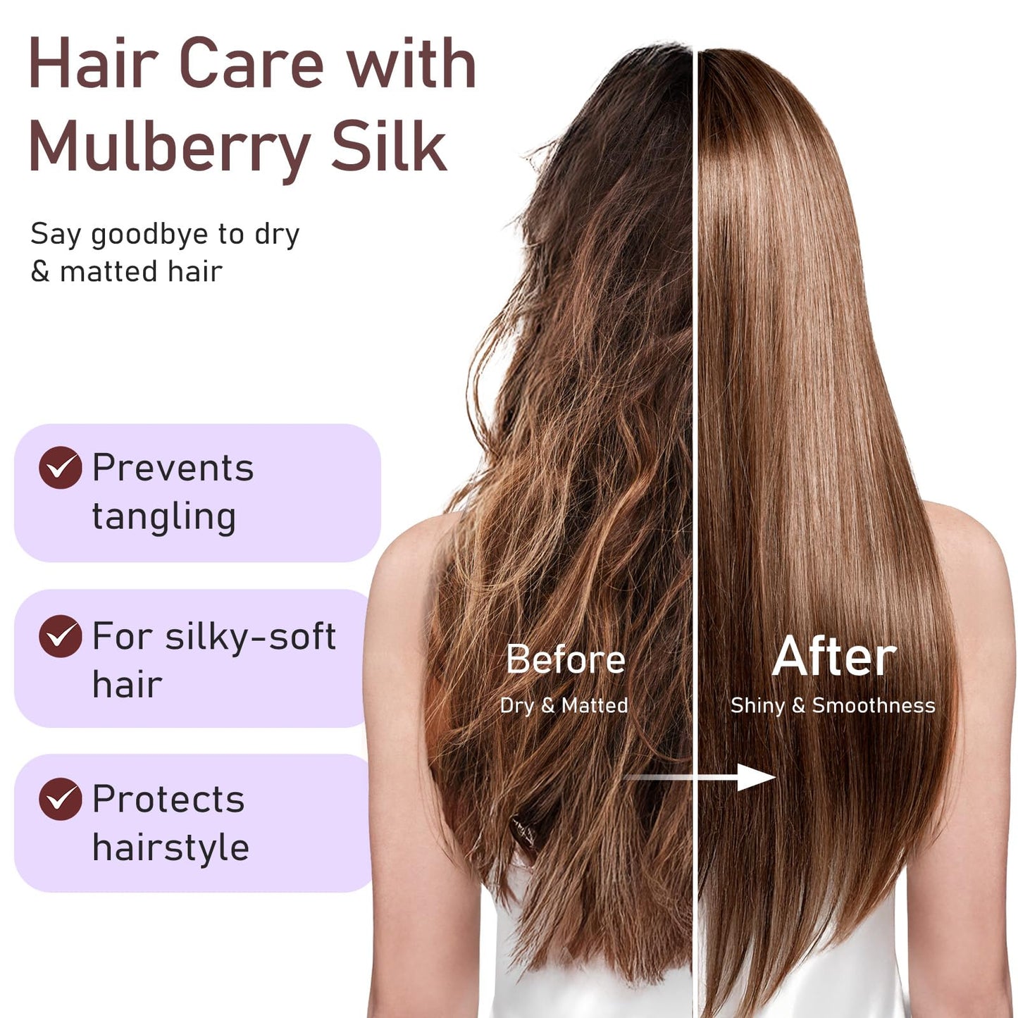 LitBear 100% Mulberry Silk Bonnet for Sleeping Women, 22 Momme Silk Hair Wrap with Elastic Band for Long Short Curly Hair, Non-Slip Night Cap Reduce Friction, Purple