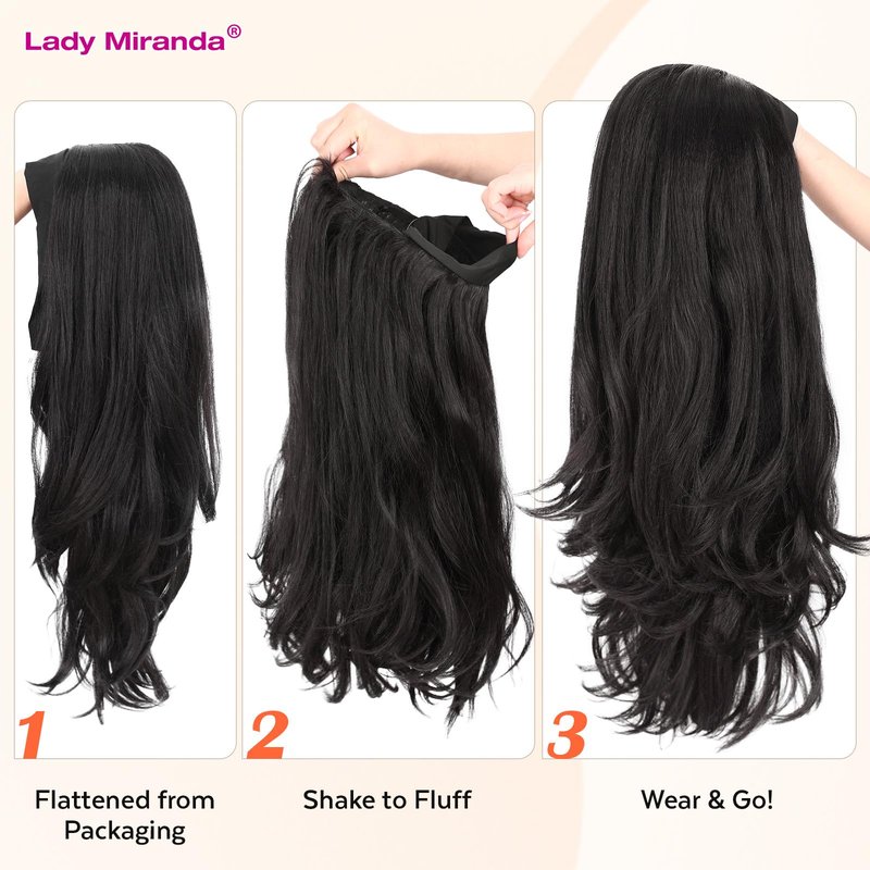 Lady Miranda 26 Inch Yaki Wavy Headband Wigs for Black Women Wear and Go Kinky Straight Headband Wig with Layered Blowout Texture Lightweight Glueless Half Wig Natural Looking Synthetic Wig