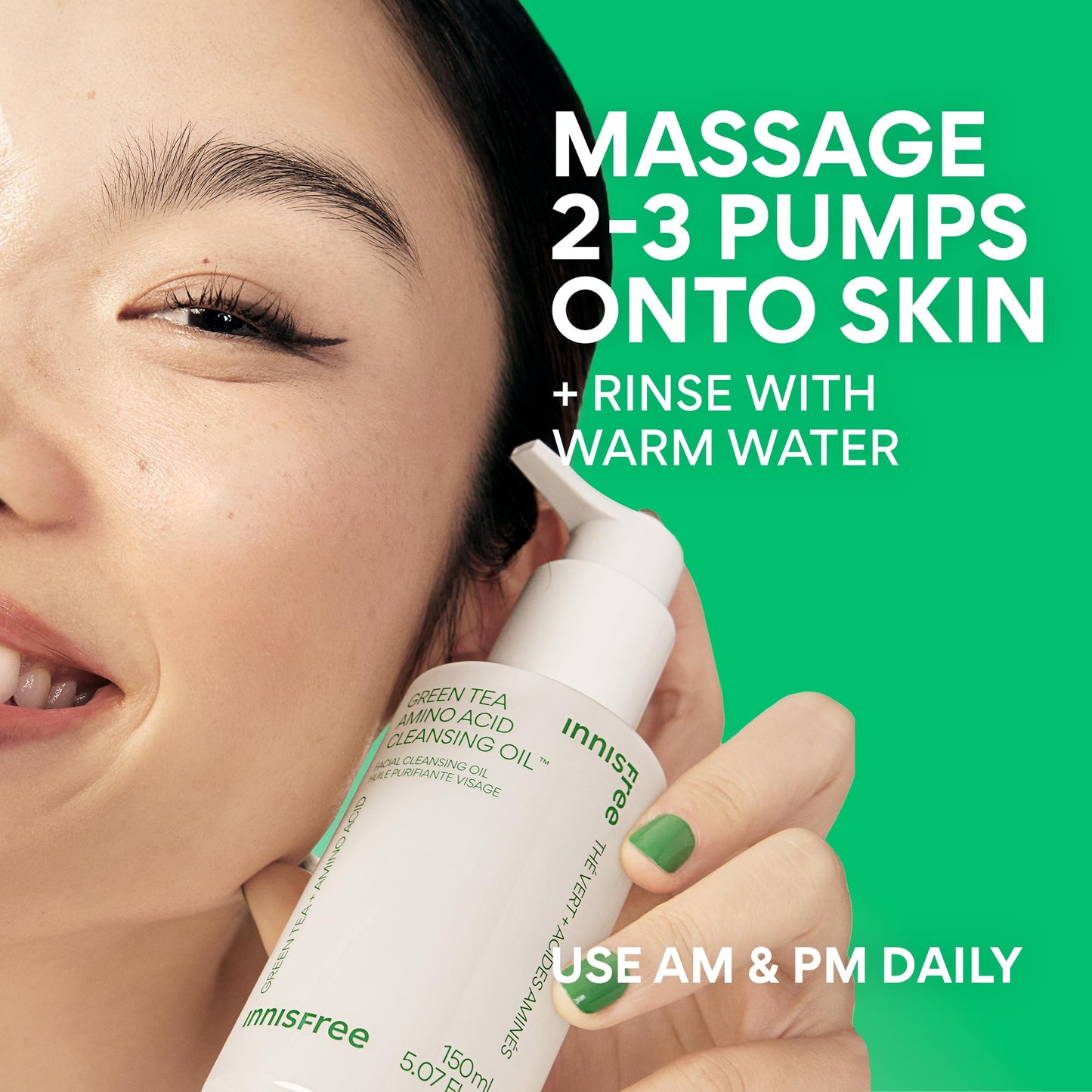 innisfree Green Tea Amino Acid Cleansing Oil | Hydrating Korean Face Wash with Jojoba for Double Cleansing | Gentle Makeup Remover | Sunscreen Dissolving Formula