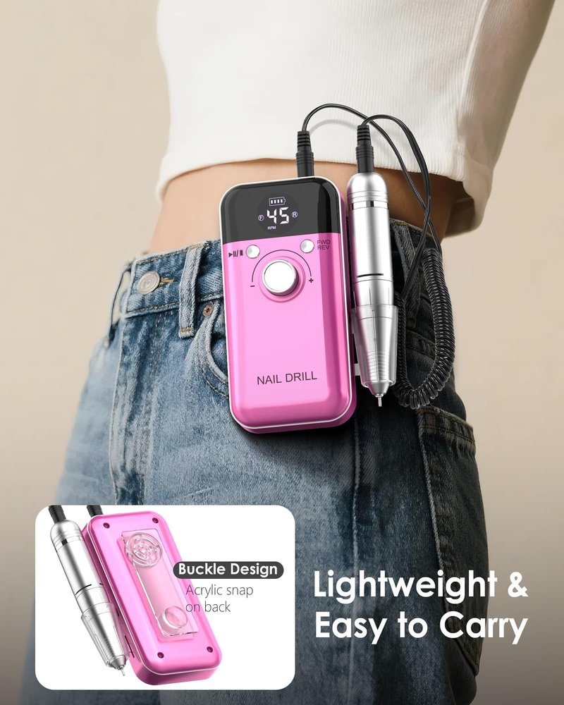 Portable Nail Drill Professional: 45000 RPM Rechargeable Electric Nail Drills Machine with 6 Bits, Drill para Uñas Profesional E File for Acrylic, Gel Nails, Manicure & Pedicure - Salon & Home Use