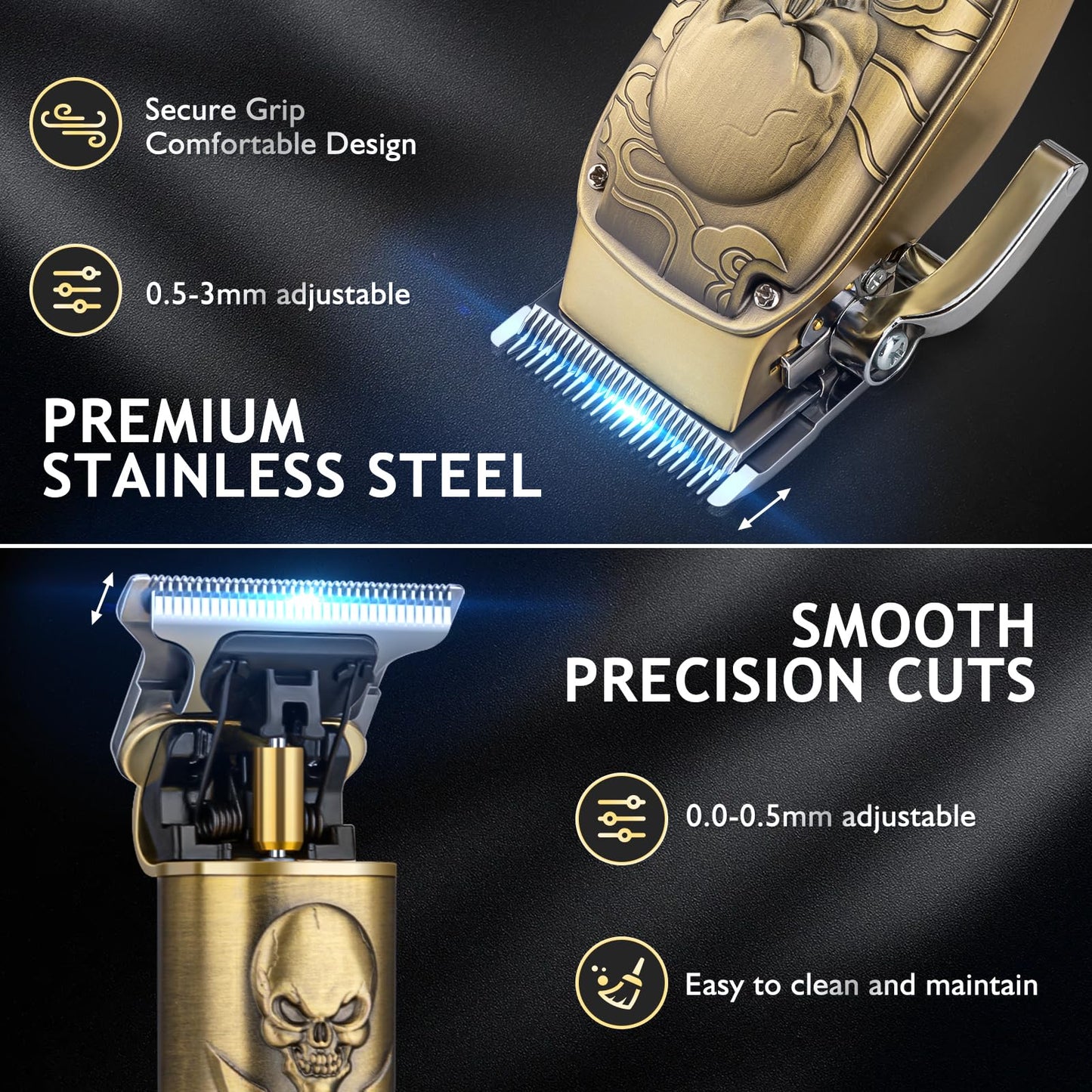 Audoc Professional Cordless Hair Clippers for Men Pro Li Outliners Trimmer Low Noise Hair Trimmer for Men Quiet Metal Housing Hair Cutting Kit for Home Barber Kid Father