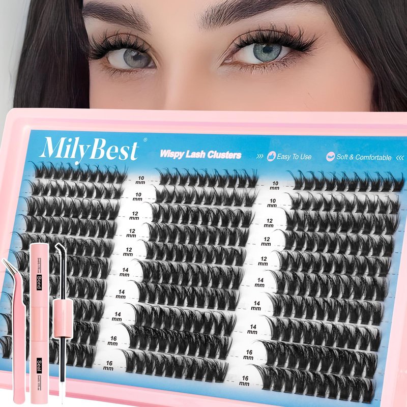 MilyBest Manga Lash Clusters Kit Spiky Anime Cluster Eyelash Extensions 150Pcs CC Curl Wispy Lash Extension Kit 10-16mm DIY Cosplay Doll Individual Lashes Clusters Natural Look
