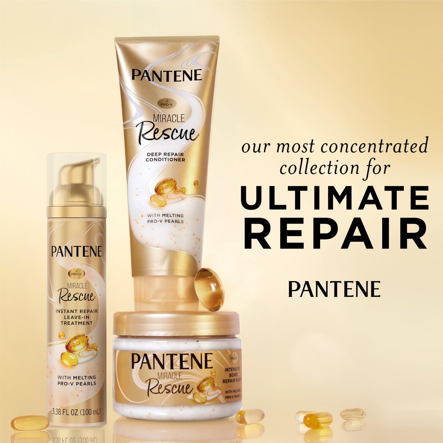Pantene Miracle Rescue Leave-In Treatment with Pro-V Pearls, Instant Damage Repair, 3.38 oz