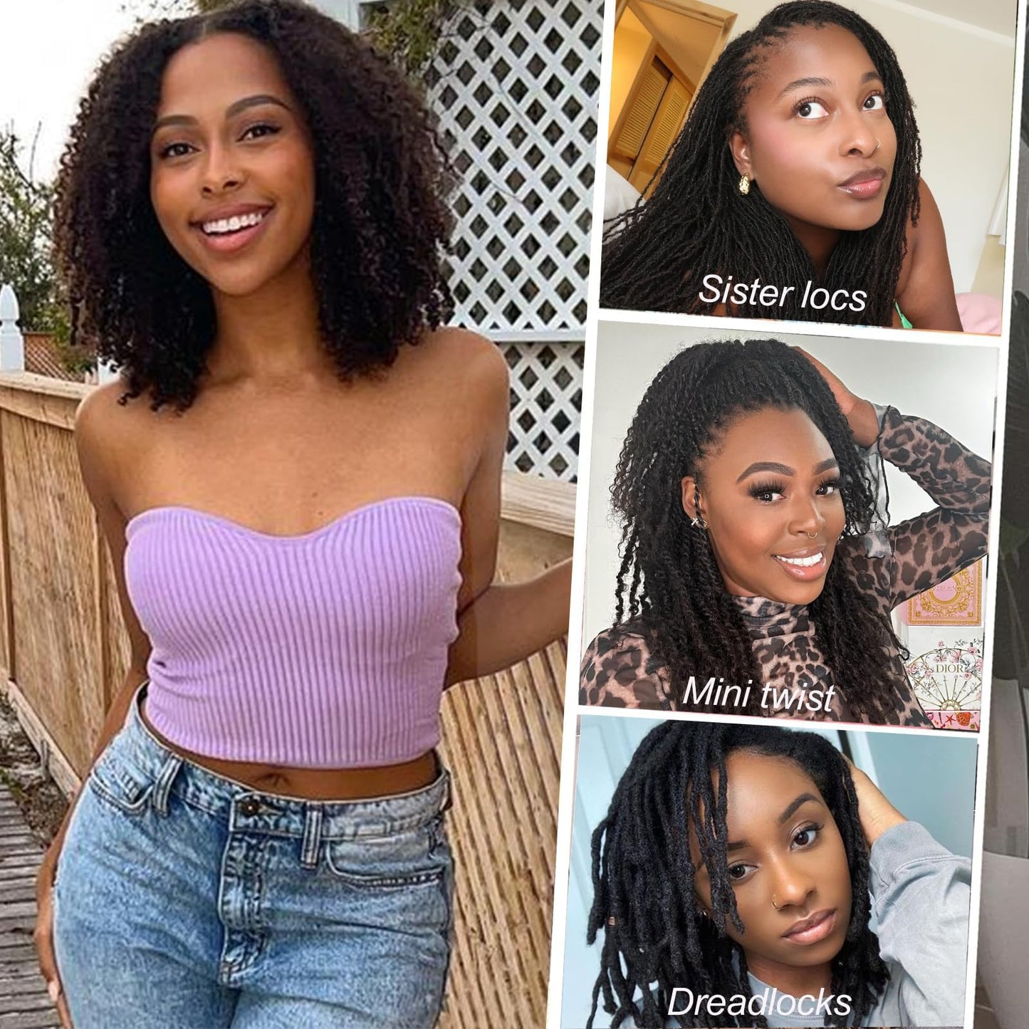 Alaleibaby Afro Kinkys Bulk Human Hair for Draedlock Extensions Repair Locs Afro kinkyhair For Braiding Twist Braids Afro Human Hair (Natural Black, 10 Inch (Pack of 3))