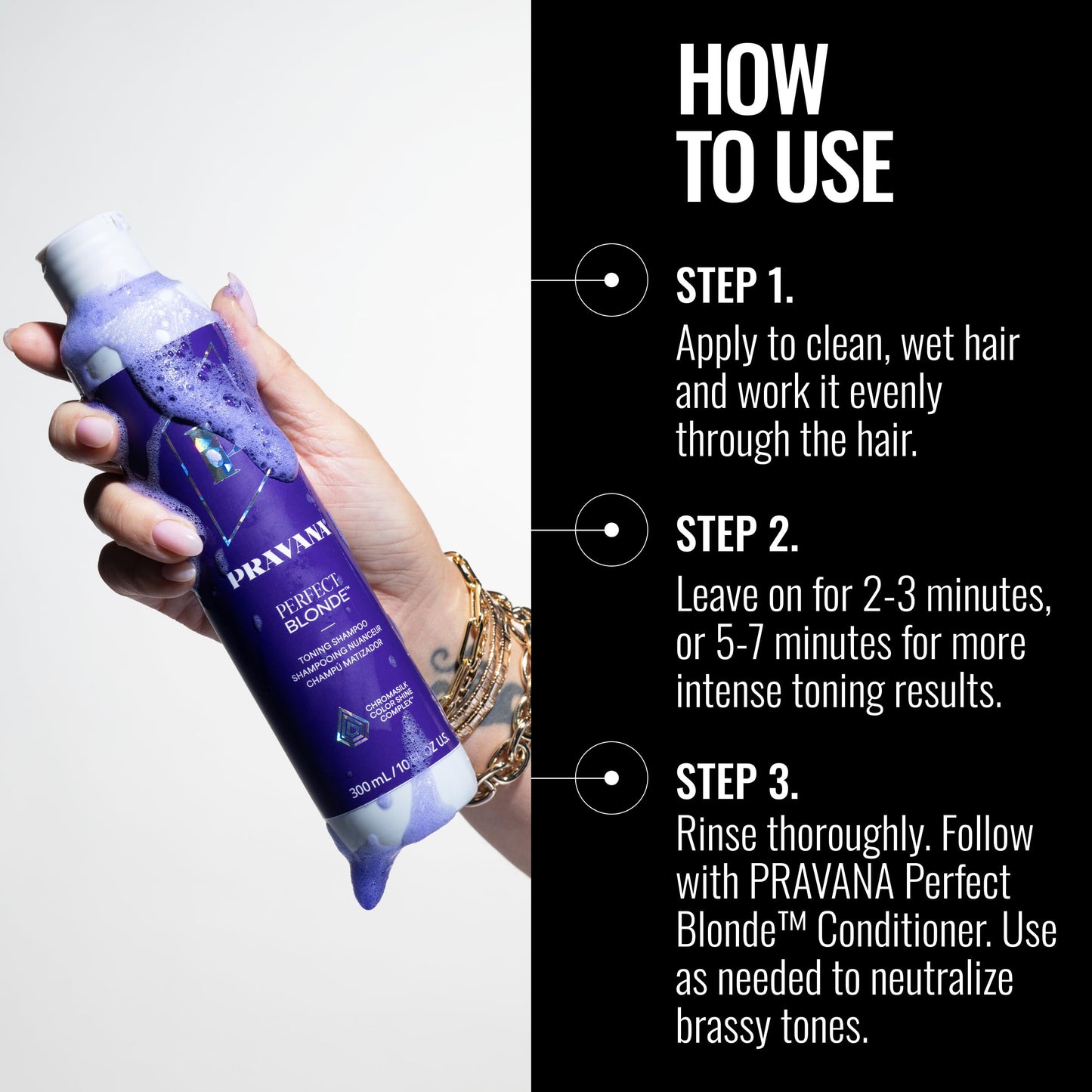 Pravana The Perfect Blonde Purple Toning Shampoo | Neutralizes Brassy, Yellow Tones | For Color-Treated Hair | Chromasilk Enhances Shine & Protection | Vegan, Paraben & Sulfate Free | 10 Fl Oz