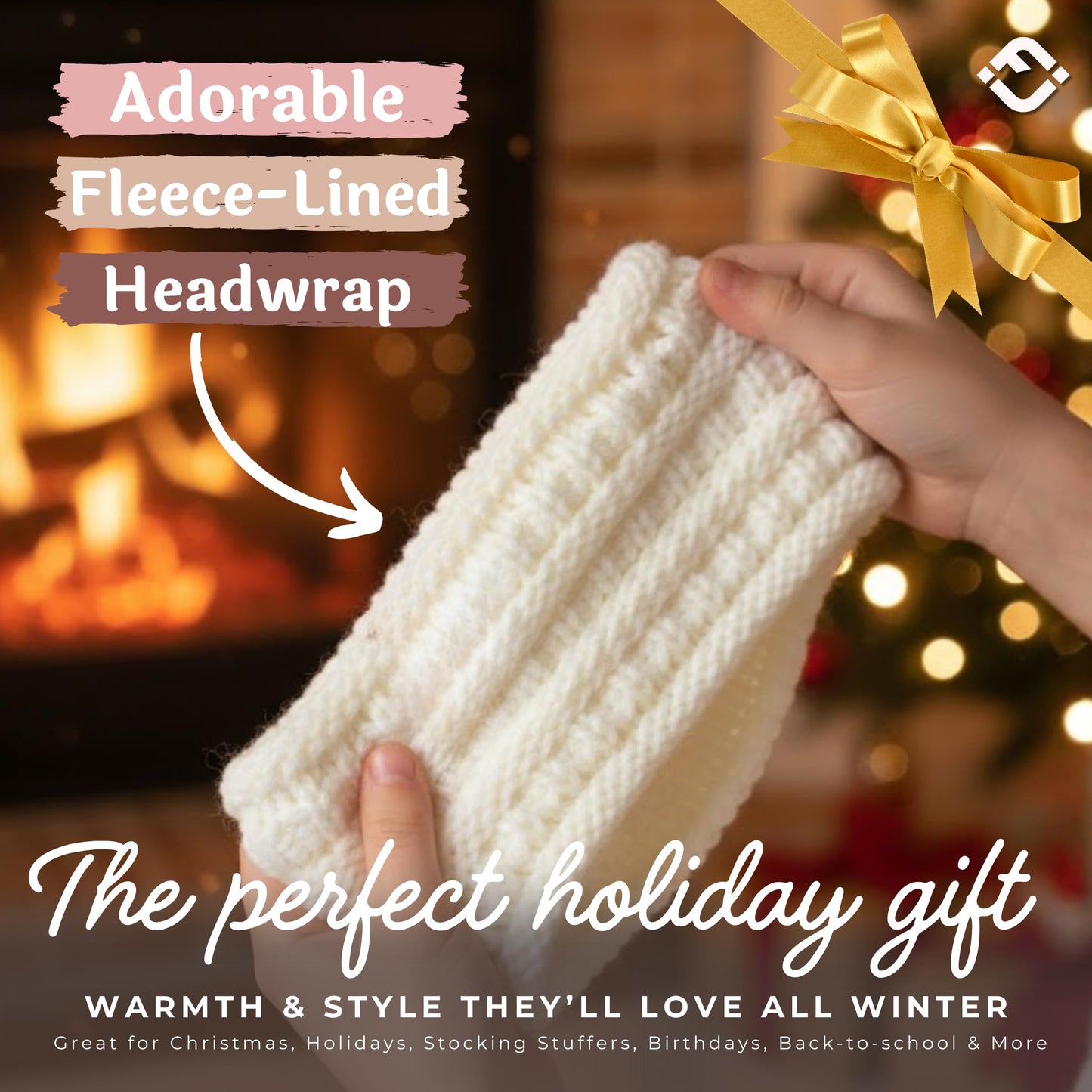 Funky Junque Exclusives Kids Ear Warmer Headband – Fleece Lined Winter Ear Wrap for Toddler Girls & Boys, Cozy Knit Head Warmer & Earmuff Headband for Cold Weather - Ivory