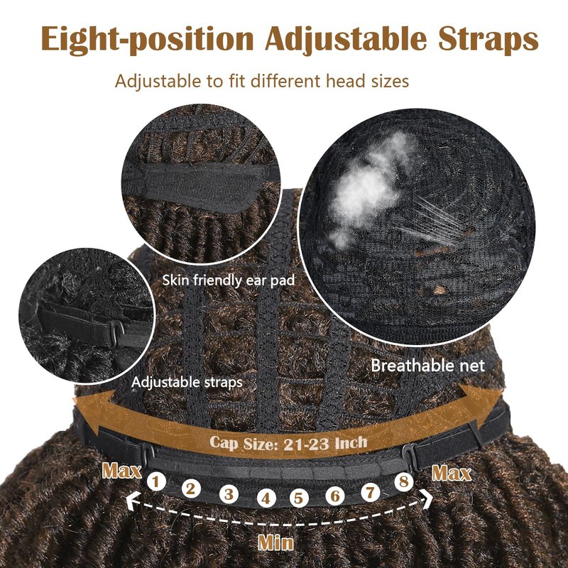 Looxey Dreadlock Wig, Short Braided Wigs for Black Women, Synthetic Dreads Wig with Bangs, Glueless Afro Curly Wig Natural Dreads Loc for Daily and Party (Ombre Blonde)