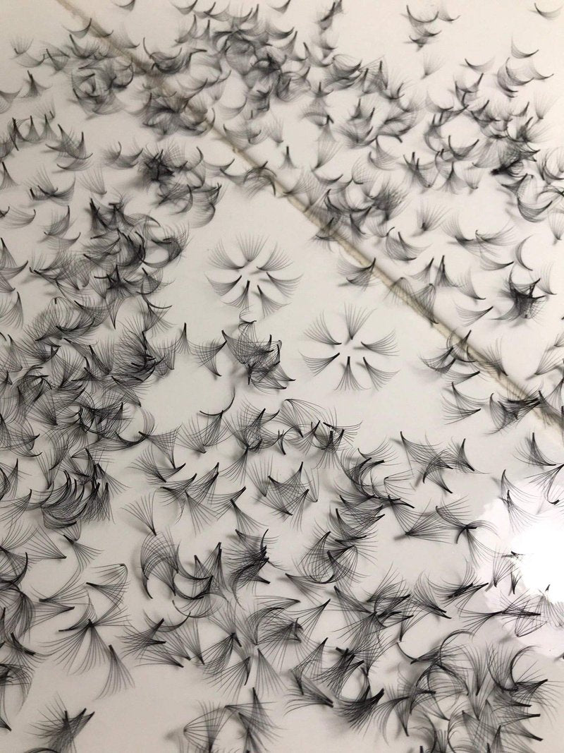 8D PREMADE (HAND MADE) FAN LASHES (500 FANS/TRAY) FOR EYELASH EXTENSION, C CURL AND D CURL, 0.07 THICKNESS, LENGTH FROM 10MM-15MM (D10mm8D)