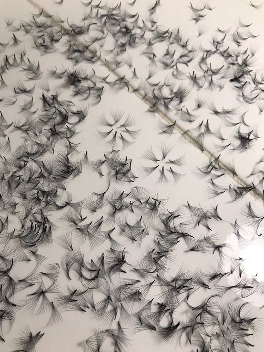 8D PREMADE (HAND MADE) FAN LASHES (500 FANS/TRAY) FOR EYELASH EXTENSION, C CURL AND D CURL, 0.07 THICKNESS, LENGTH FROM 10MM-15MM (D10mm8D)