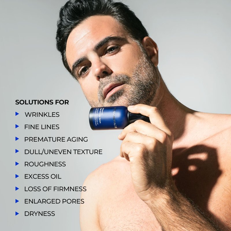 HOMMEFACE Men’s Advanced Age Defense Anti-Wrinkle Face Serum - Anti-Aging Korean Skincare Technology with Volufiline, Ceramide, Collagen, Hyaluronic Acid & Peptides, 1.69 fl oz