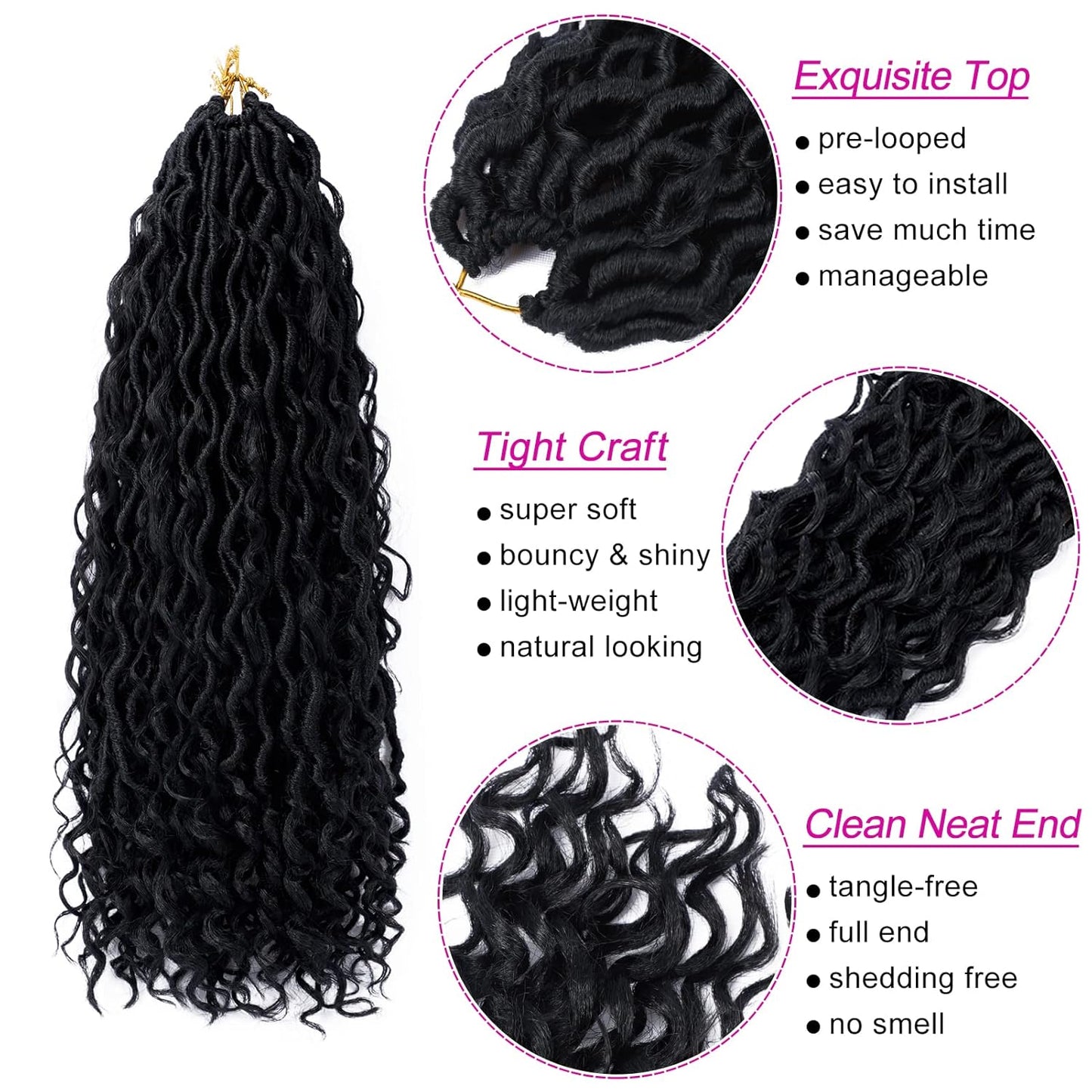Goddess Locs Crochet Hair - 18 Inch Boho Faux Locs for Black Women | Pre-Looped with Curly Ends (#1B)