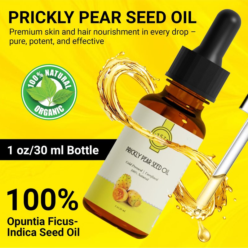 Kisii Prickly Pear Seed Oil – 100% Pure and Natural Cold Pressed Oil for Face, Hair and Skin – Anti-Aging Moisturizer – 1 oz Glass Bottle