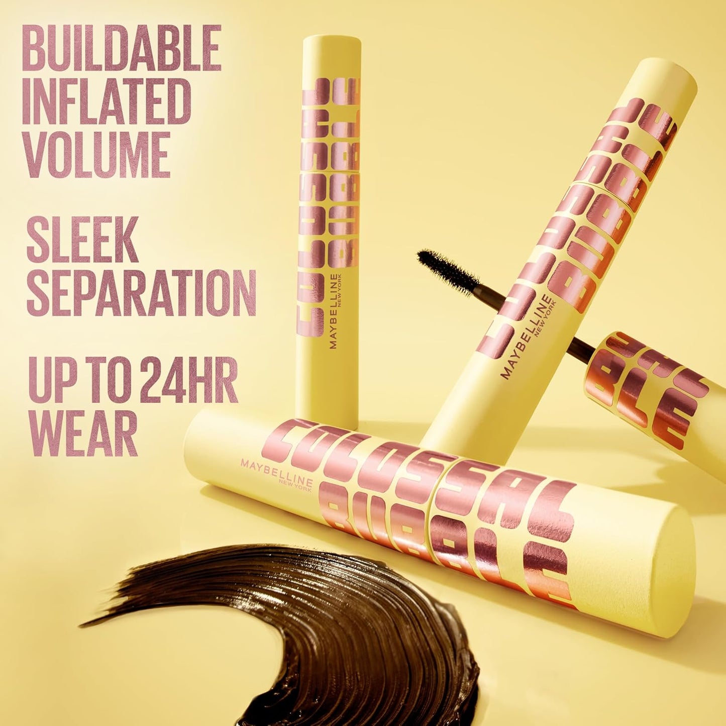Maybelline The Colossal Bubble Mascara - Buildable Volume & Length for Bold, Separated Lashes | Blackest Black