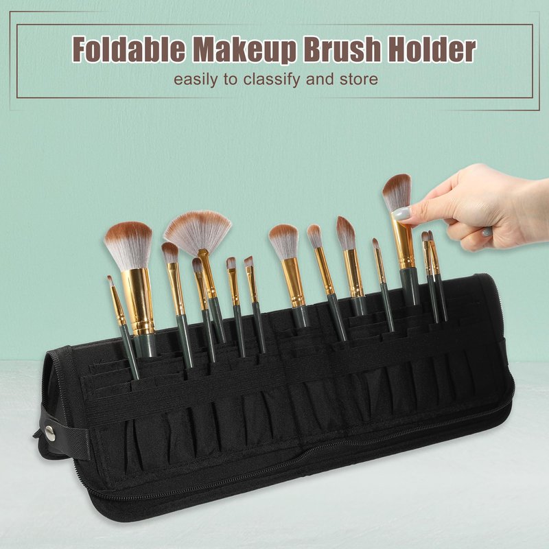 VOCOSTE Foldable Makeup Brush Holder, 29 Pockets Makeup Brush Organizer, Stand-up Makeup Brush Travel Bag Cosmetic Case, Portable Travel Makeup Brushes Case Handbag