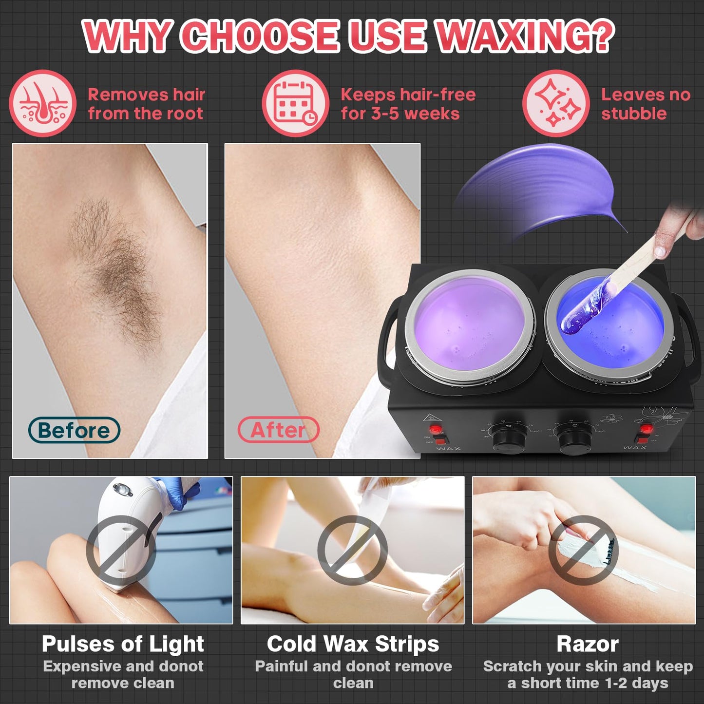 Wax Warmer for Hair Removal, Double Wax Heater Pot with Adjustable Temp