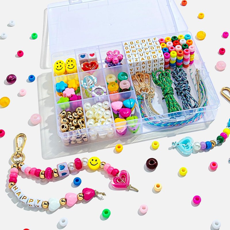 DIY Keychain Making Kit - 421Pcs Beaded Craft Supplies with Colorful Beads & Acrylic Charms | Personalized Name Gifts for Kids