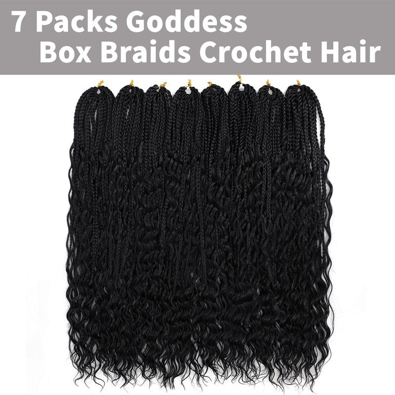Goddess Box Braids Crochet Hair 24 Inch 7 Packs Boho Crochet Braids Pre Looped Bohemian Gypsy Braids Crochet Hair for Women Braiding Hair Extensions, 1B
